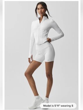 ALO Airbrush Corset Full Zip Waist Snatch Jacket XXS White